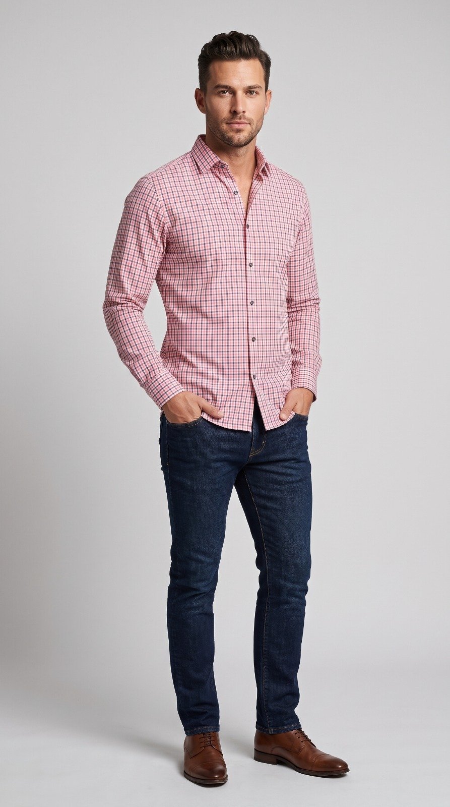 Checked Casual Shirt in red check, third view