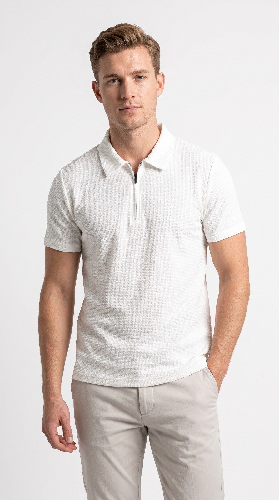 Imported Zipper Polo - Shoulder White Pipe