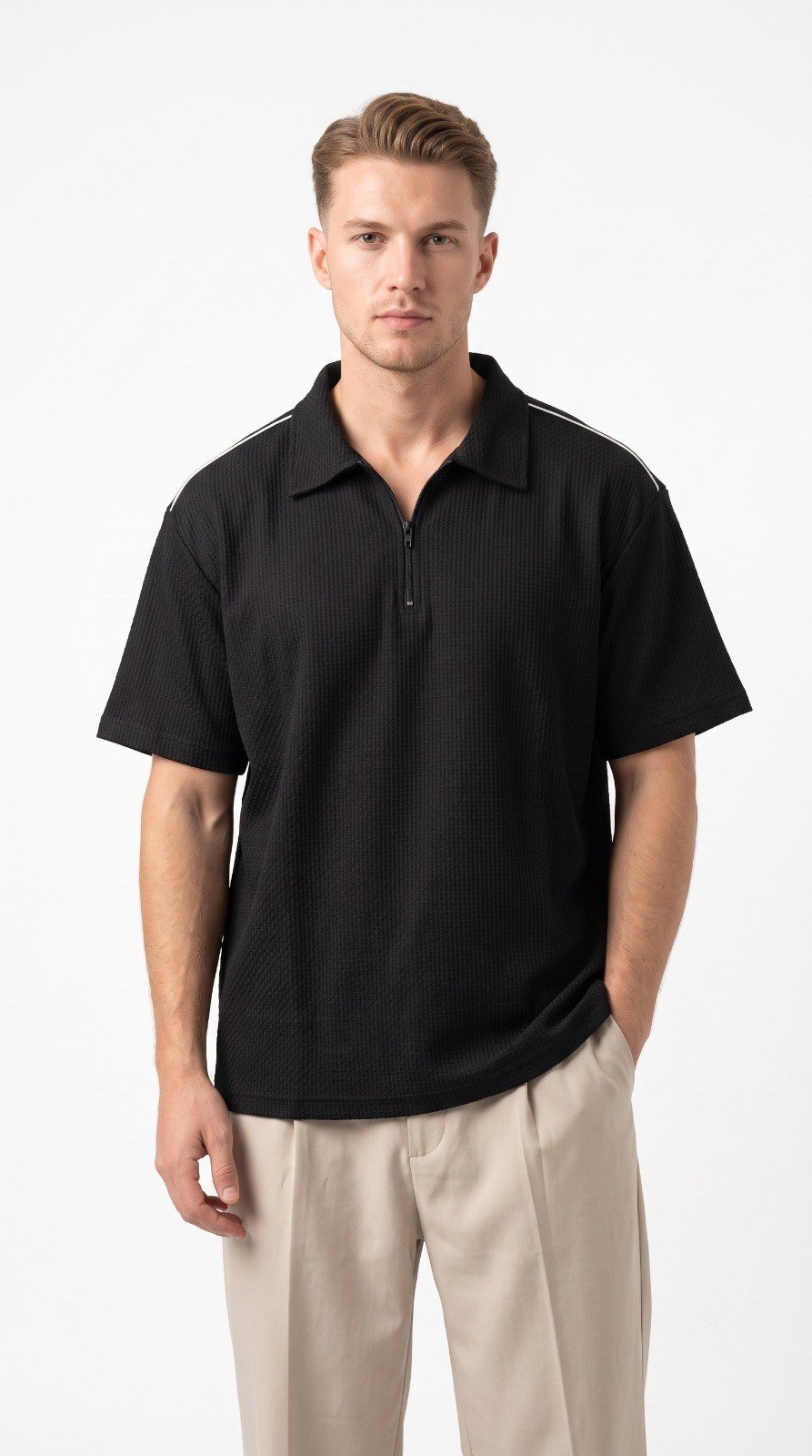 Imported Zipper Polo - Shoulder White Pipe - Image 3