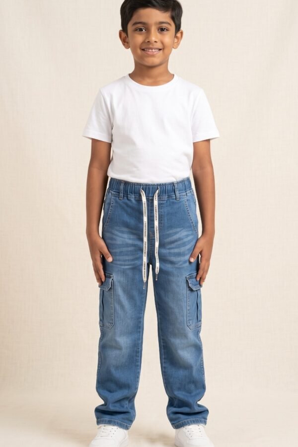 Kids Cargo Baggy Jeans in mid blue