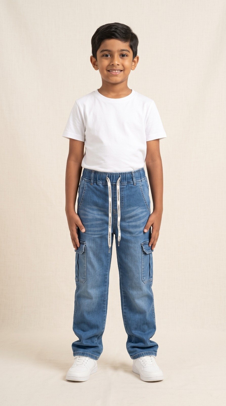 Kids Cargo Baggy Jeans in mid blue