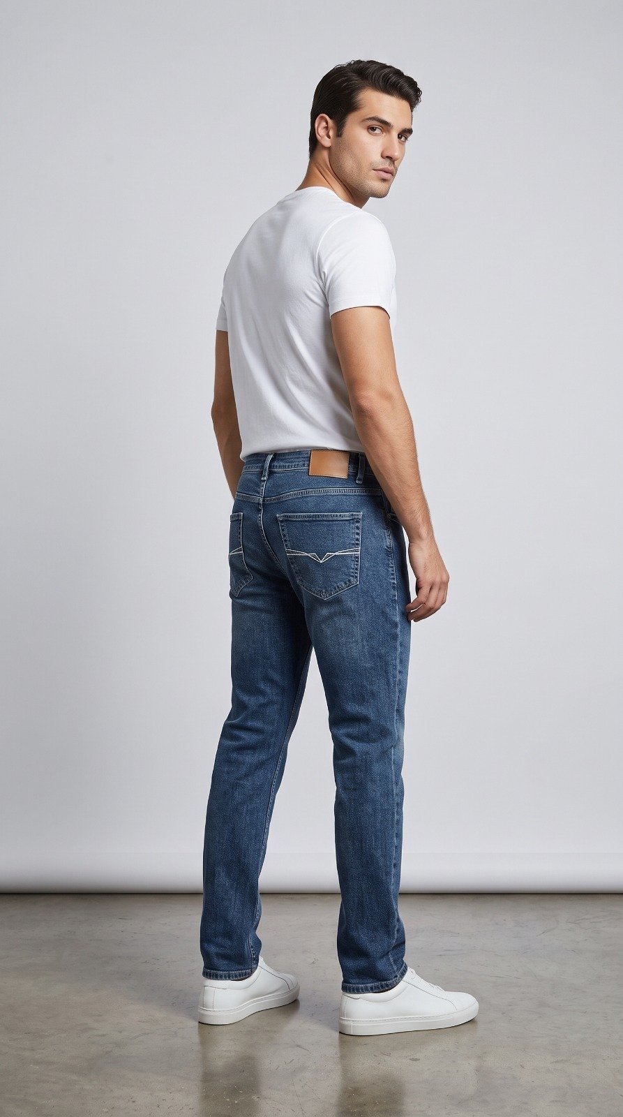 Straight Fit Jeans in mid blue, fourth view