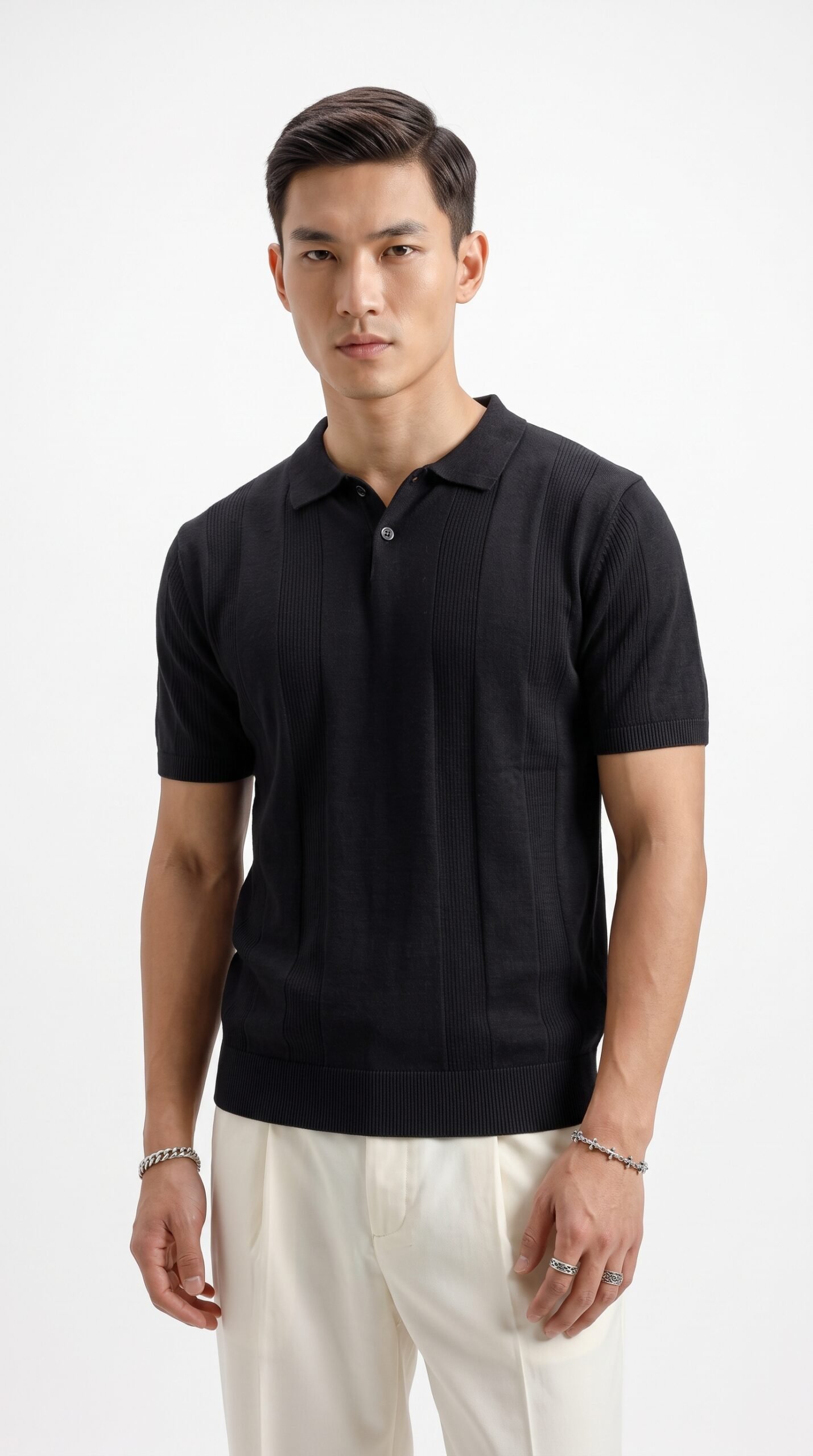 Textured Knit Polo in black, second view