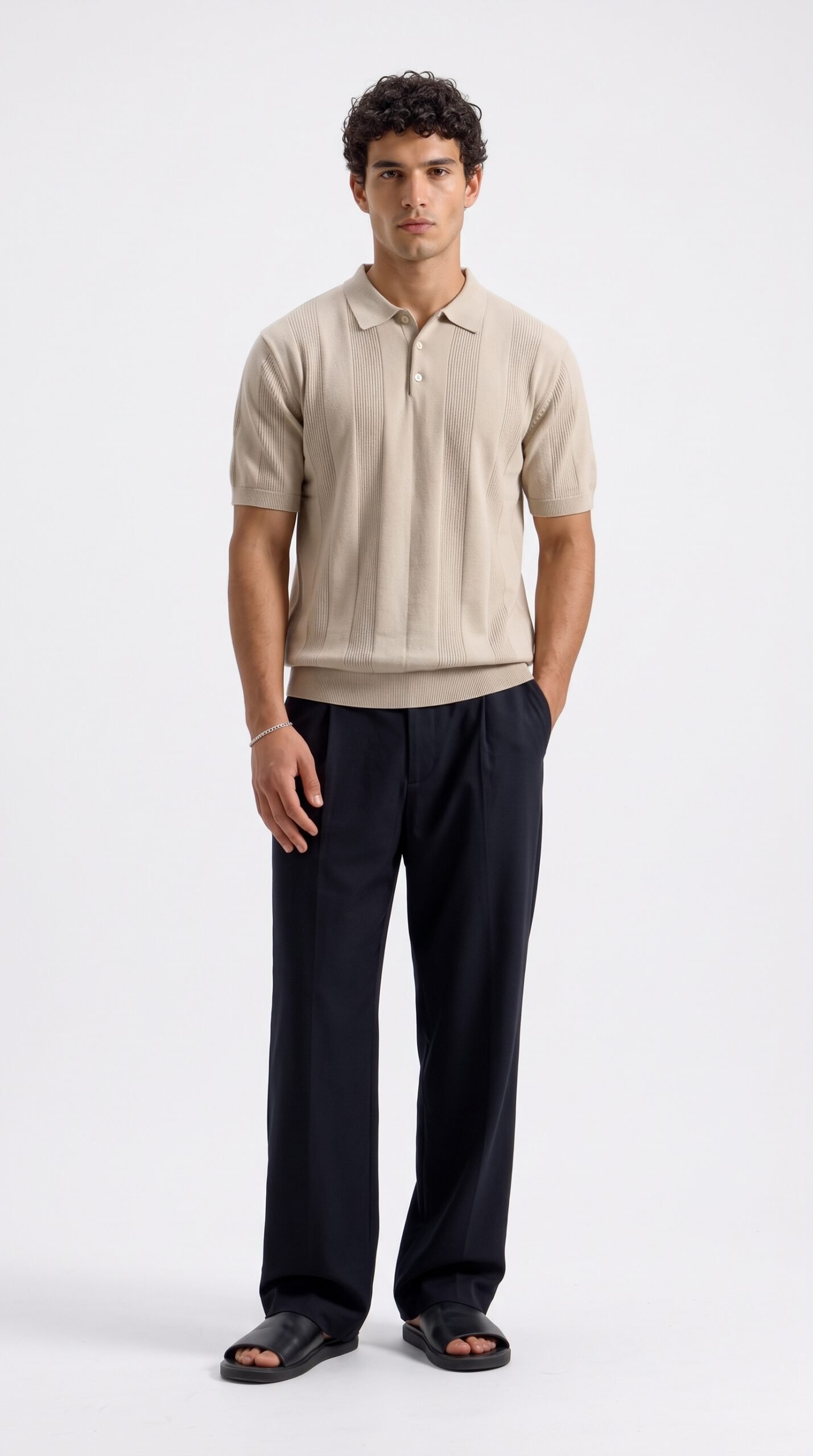 Textured Knit Polo in cream