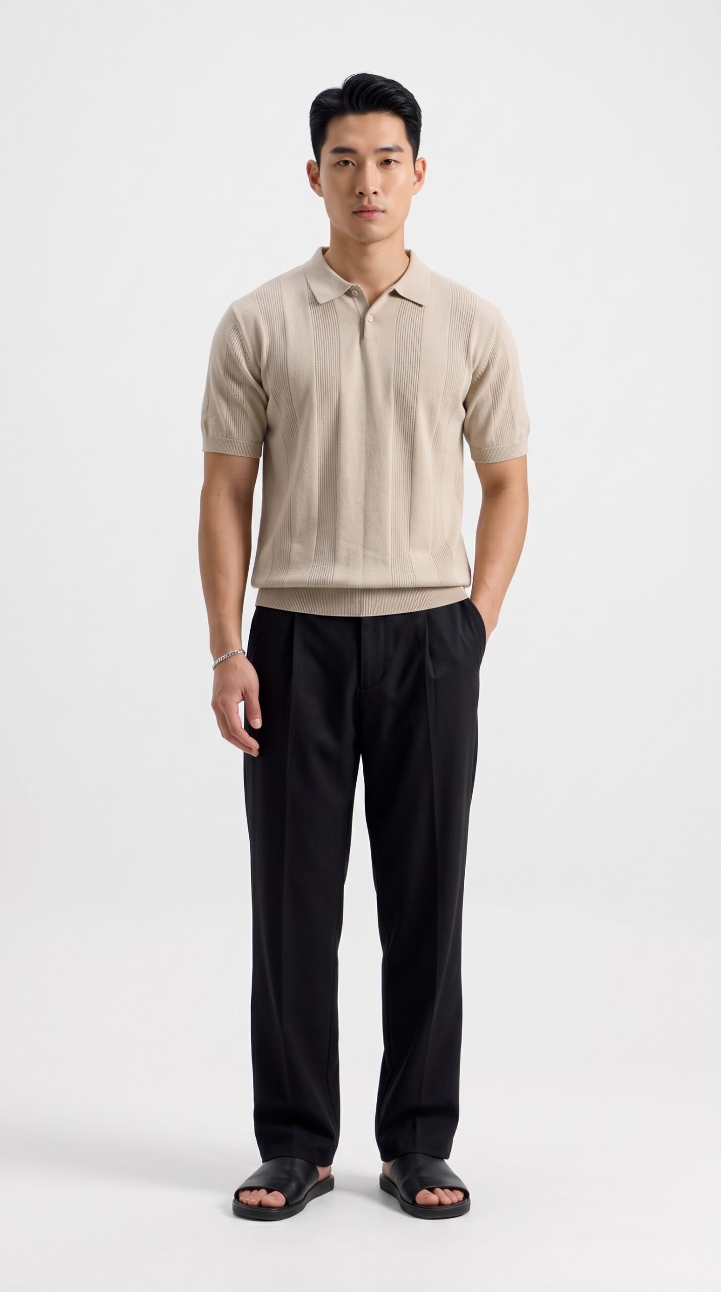 Textured Knit Polo in cream, second view